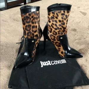 JUST CAVALLI Animal Print Tasseled High Heel Boots